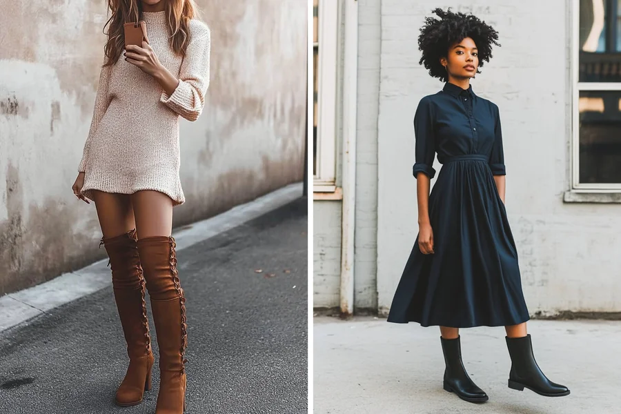 Vestido Con Botas Vaqueras