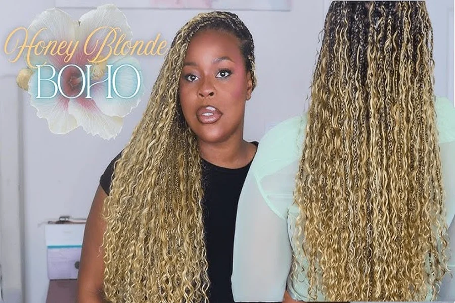 honey blonde boho knotless braids